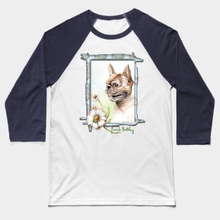 Brindle French Bulldog with Daisies. From an original painting. Baseball T-Shirt